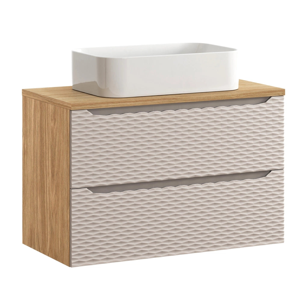 Set mobili bagno 90 cm con piano e lavabo da appoggio Kati Ocean Beige 90 x 1401 x 46 cm