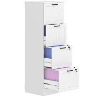 Mobile per ufficio in legno con 4 cassetti e serratura, barre di sospensione regolabili, 40 x 40 x 131 cm, Bianco