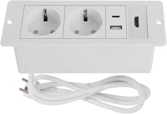 Tappo a muro in vetro con prese e USB incorporato - Bianco