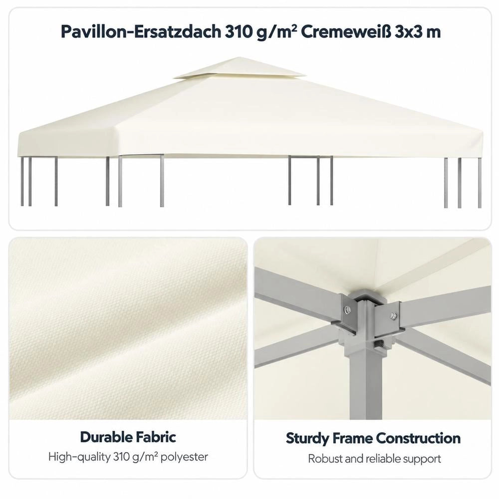 Gazebo Replacement Roof 310 G/square Meter Cream White 3x3 M