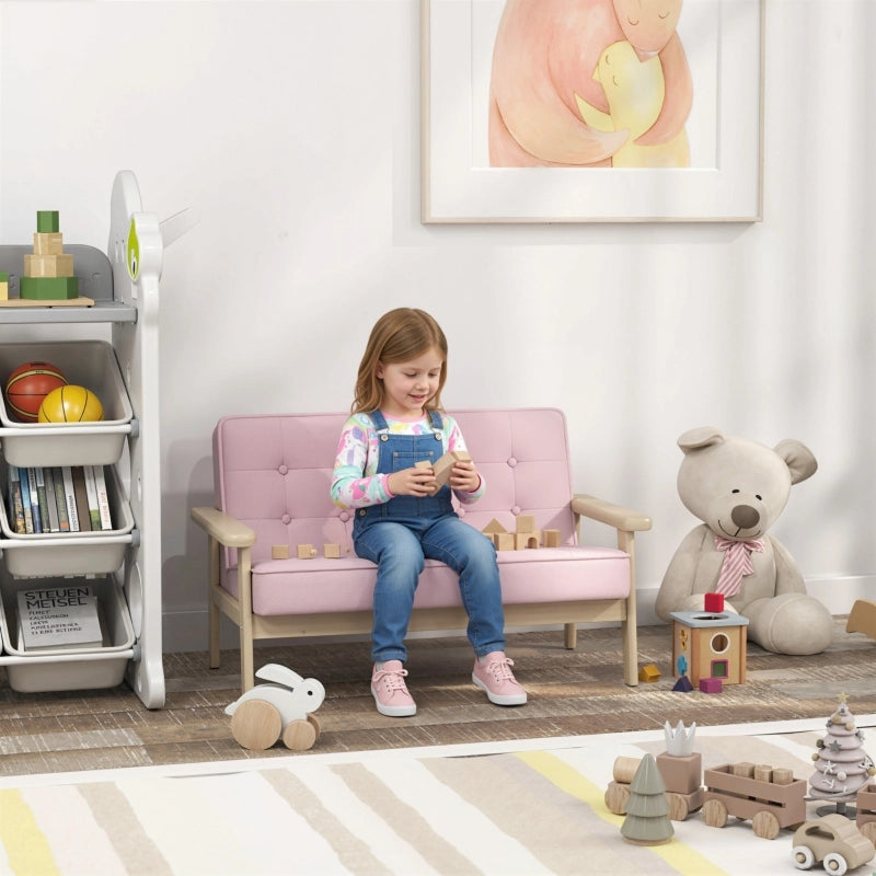 DIVANO per bambini 77x42x48 cm Rosa in legno e tessuto