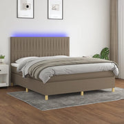 Letto a Molle con Materasso e LED Tortora 180x200 cm in Tessuto