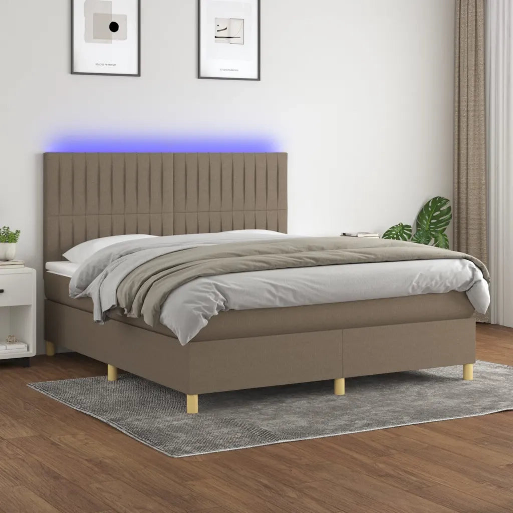 Letto a Molle con Materasso e LED Tortora 180x200 cm in Tessuto