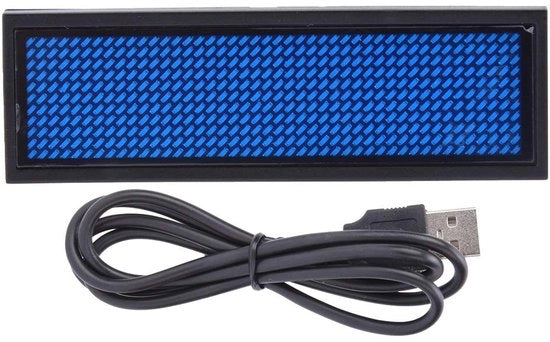 Etichetta LED a scrollamento - Visualizzazione 4 caratteri - Blu - Ideale per eventi - Compatta e leggera