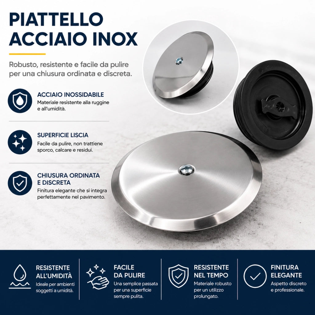 Tappo Pozzetto Espansione Ø100 mm Acciaio Inox Vite Centrale Scarico
