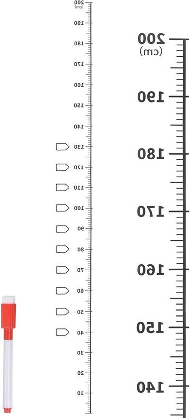 Pannello di crescita 200 cm con scala metrica a linee per decorazione della camera dei bambini con pennarello - nero.