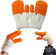 Ganzenhandschoenen con piuma - Manuali, divertenti guanti animali - Con imbottitura calda e morbida - Mimiche di anatra in forma di anatra - Bianco