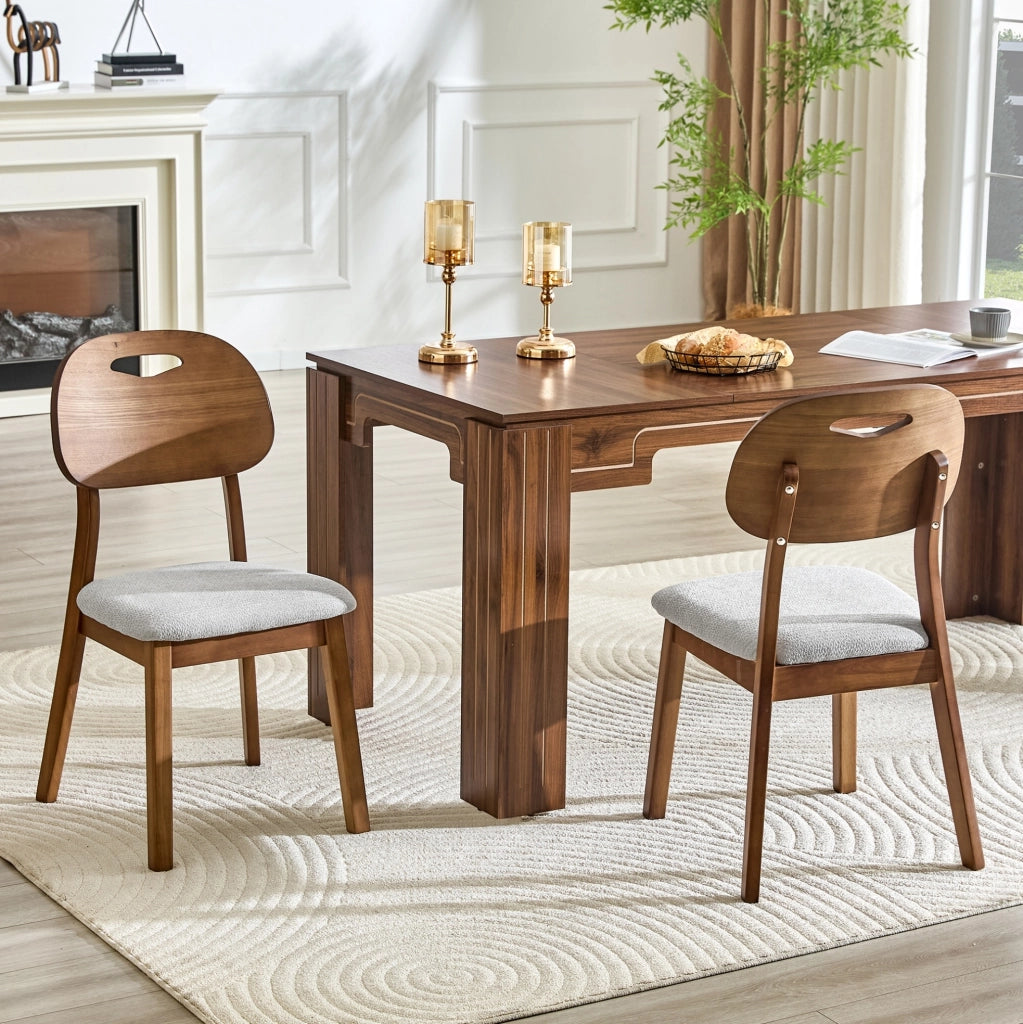 Set di 2 sedie da pranzo con schienale ovale e maniglia; legno; grigio