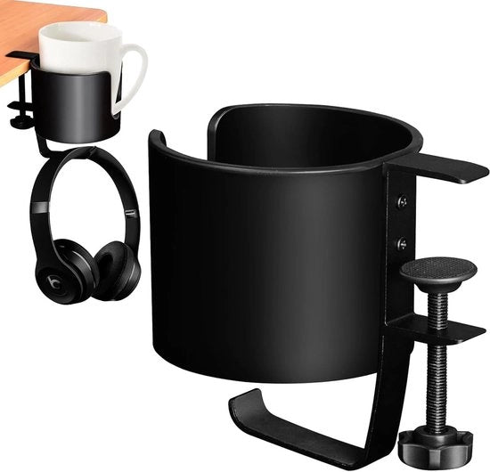 Portatile 2-in-1 supporto per bicchieri per tavolo e cuffie, design anti-schizzo, ideale per scrivania e accessori di bottiglia