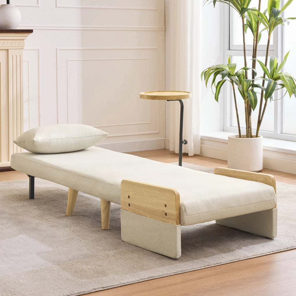SESSEL 3-in-1 88x74,5x66 cm in lino beige con vassoio in legno