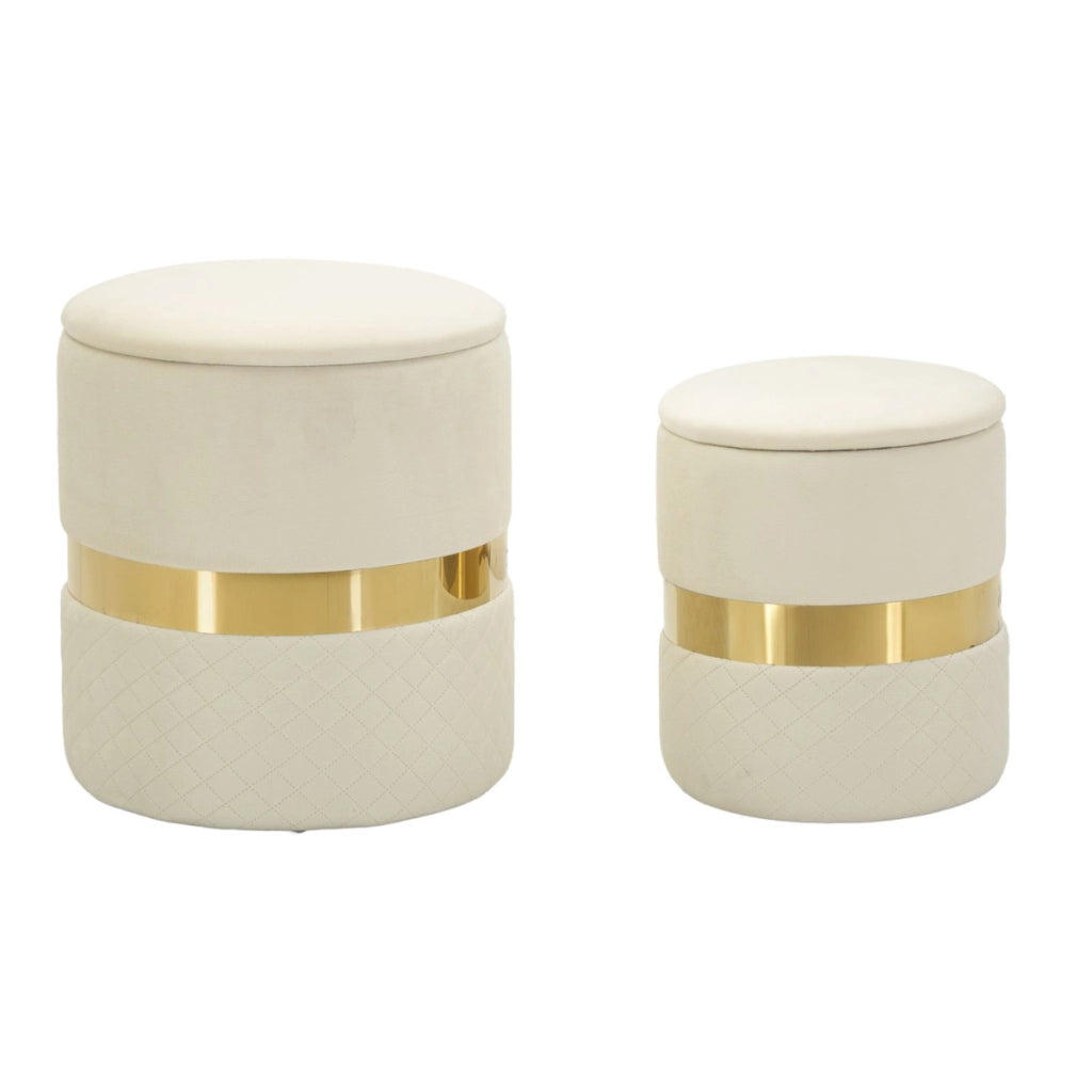 Set di 2 Pouf VKH868, Beige, Poliestere, 37x37x42 cm