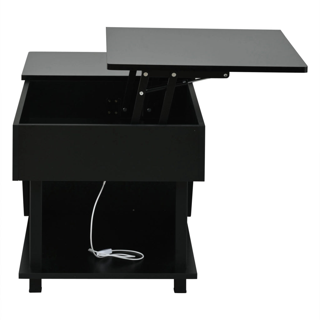 Tavolino lucido, illuminazione a LED, altezza regolabile, design traforato, 50 x 100 x 46 cm, nero