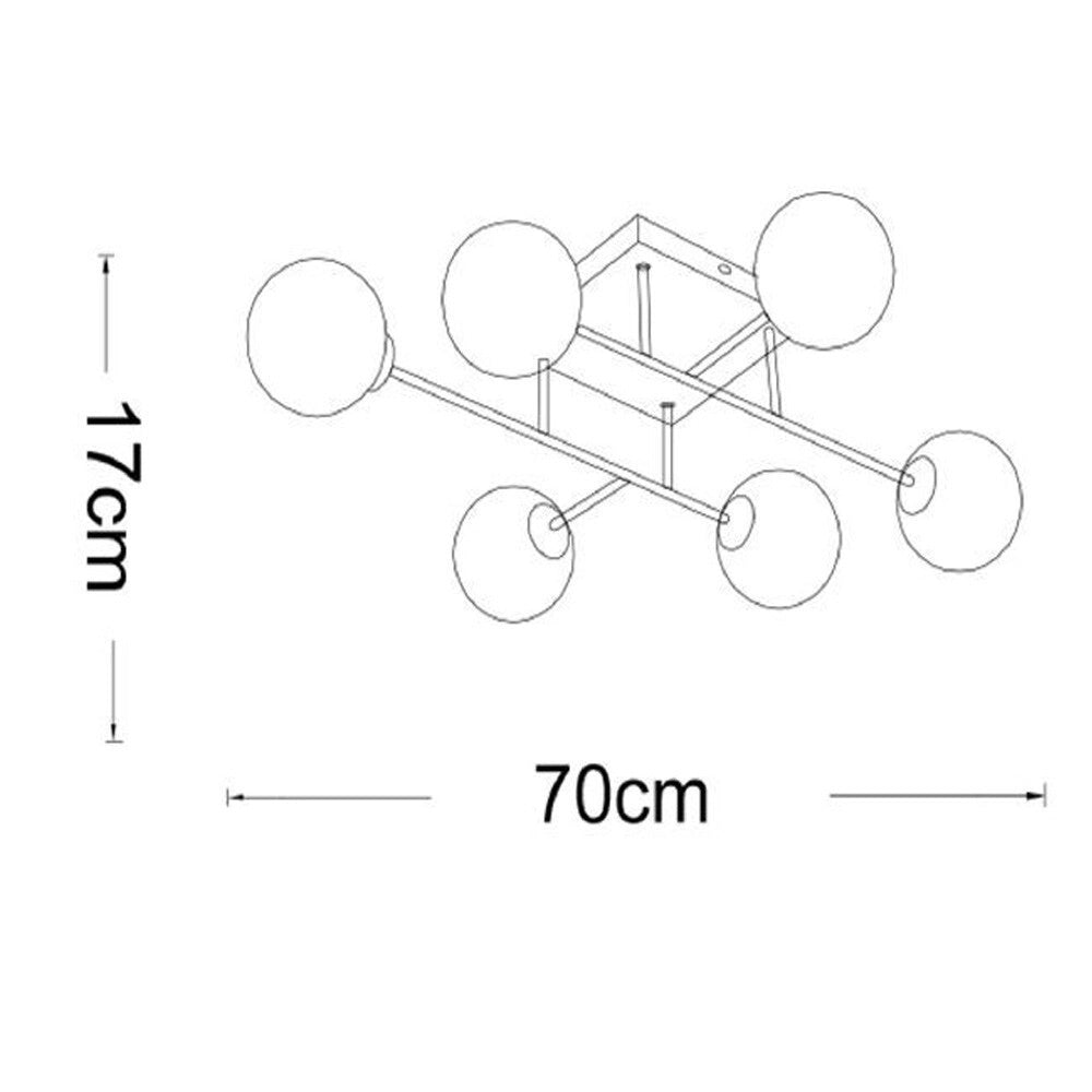 Trade Shop - Plafoniera Lampadario Da Soffitto Bronzo Minimal Struttura Metallo 6 Sfere Attacco G9 C77 -