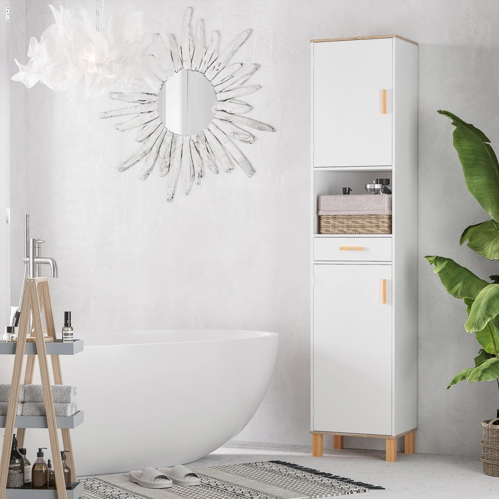 Mobile Salvaspazio Bagno Mobile a Colonna in Legno Bianco