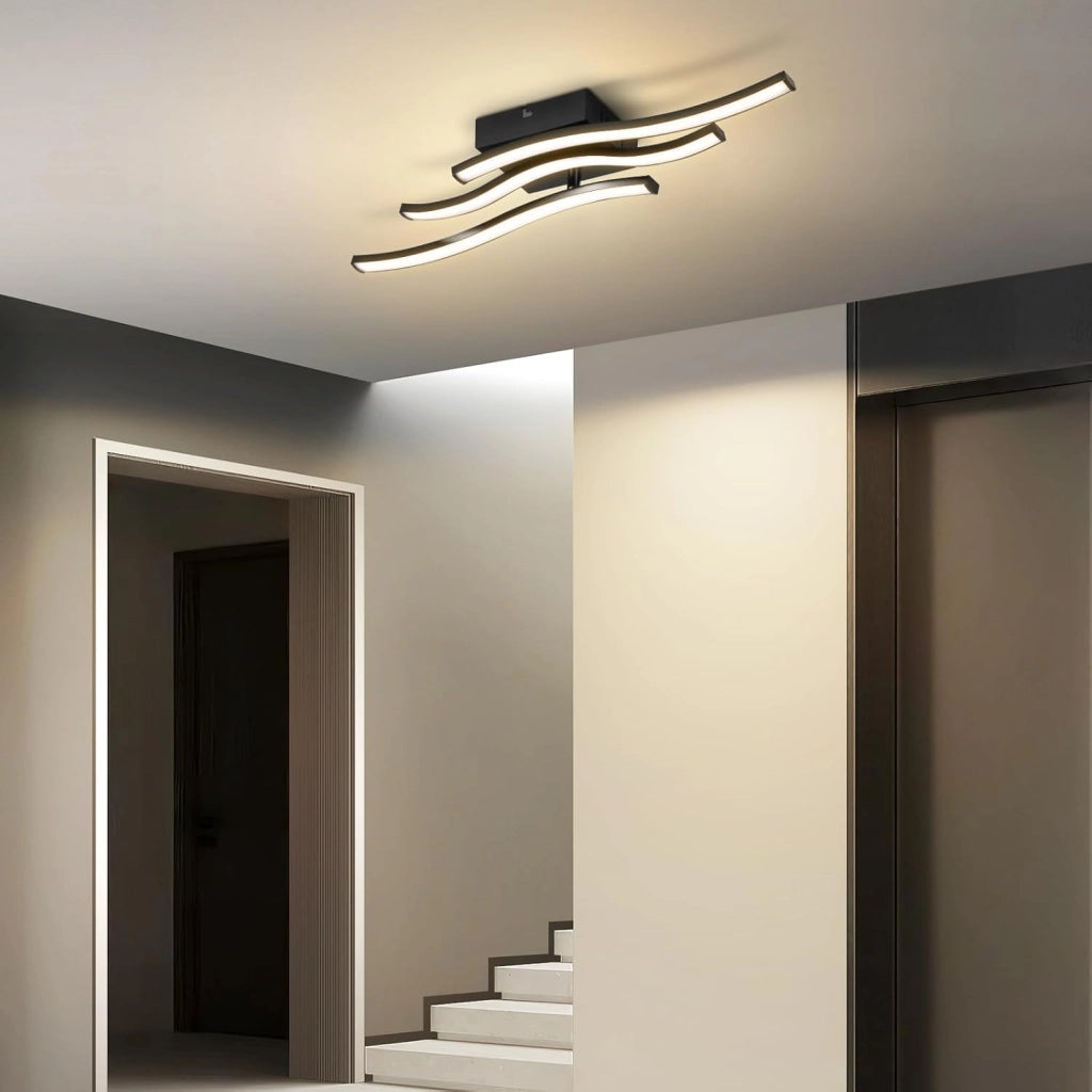 ZMH Lampada da soffitto plafoniera LED 18W nera moderna design ondulato per cucina soggiorno corridoio