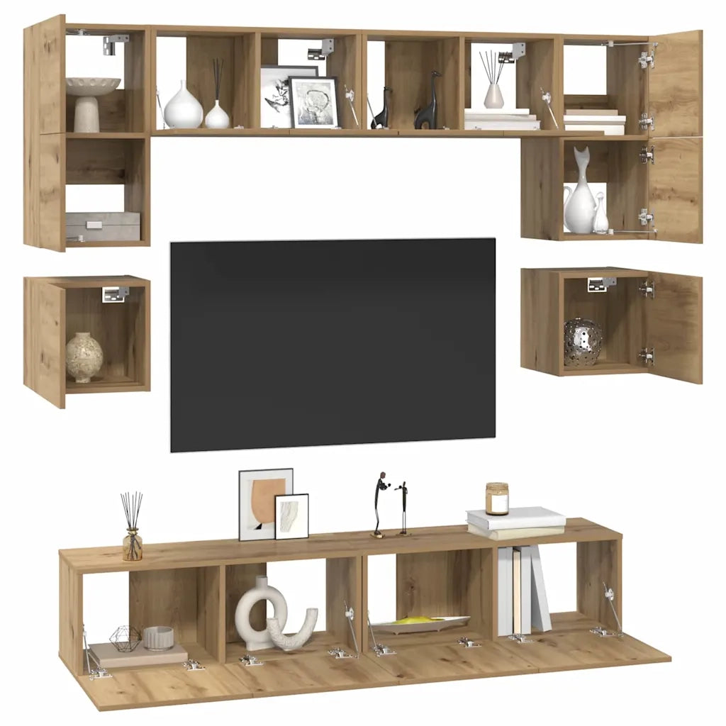 Set mobile TV 8 pz-Credenza per TV Rovere artigianale Legno multistrato 586972