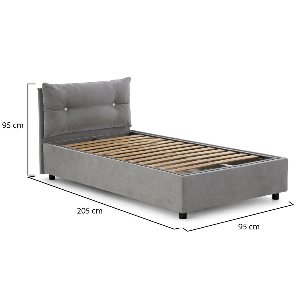 Letto singolo Amaro, Letto contenitore con rivestimento in tessuto, Made in Italy, Apertura frontale, adatto per materasso cm 80x190, Grigio