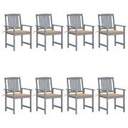 Sedie da Giardino con Cuscini 8 pz in Massello di Acacia Grigie cod mxl 8529