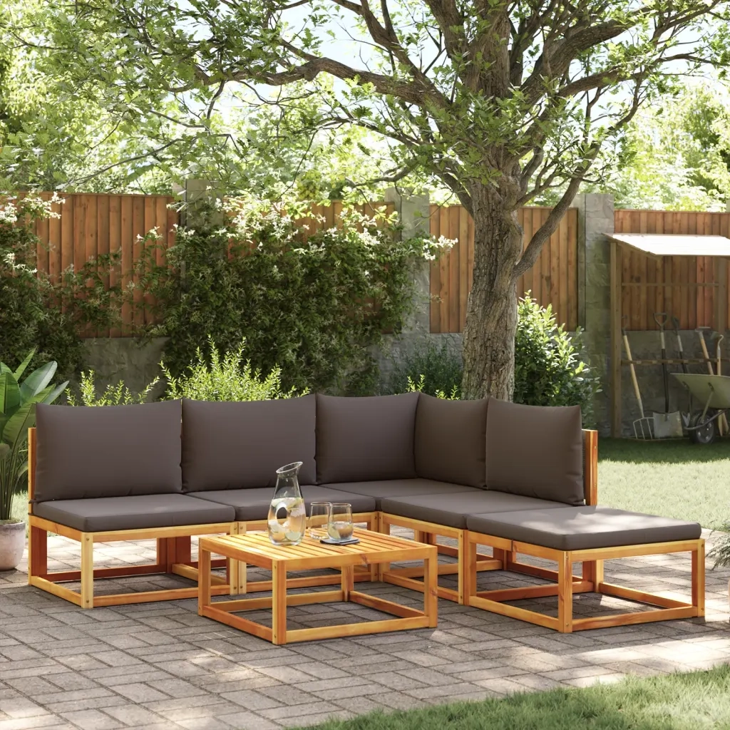 Set di divani da giardino 6 pezzi con cuscini in legno di acacia e rattan