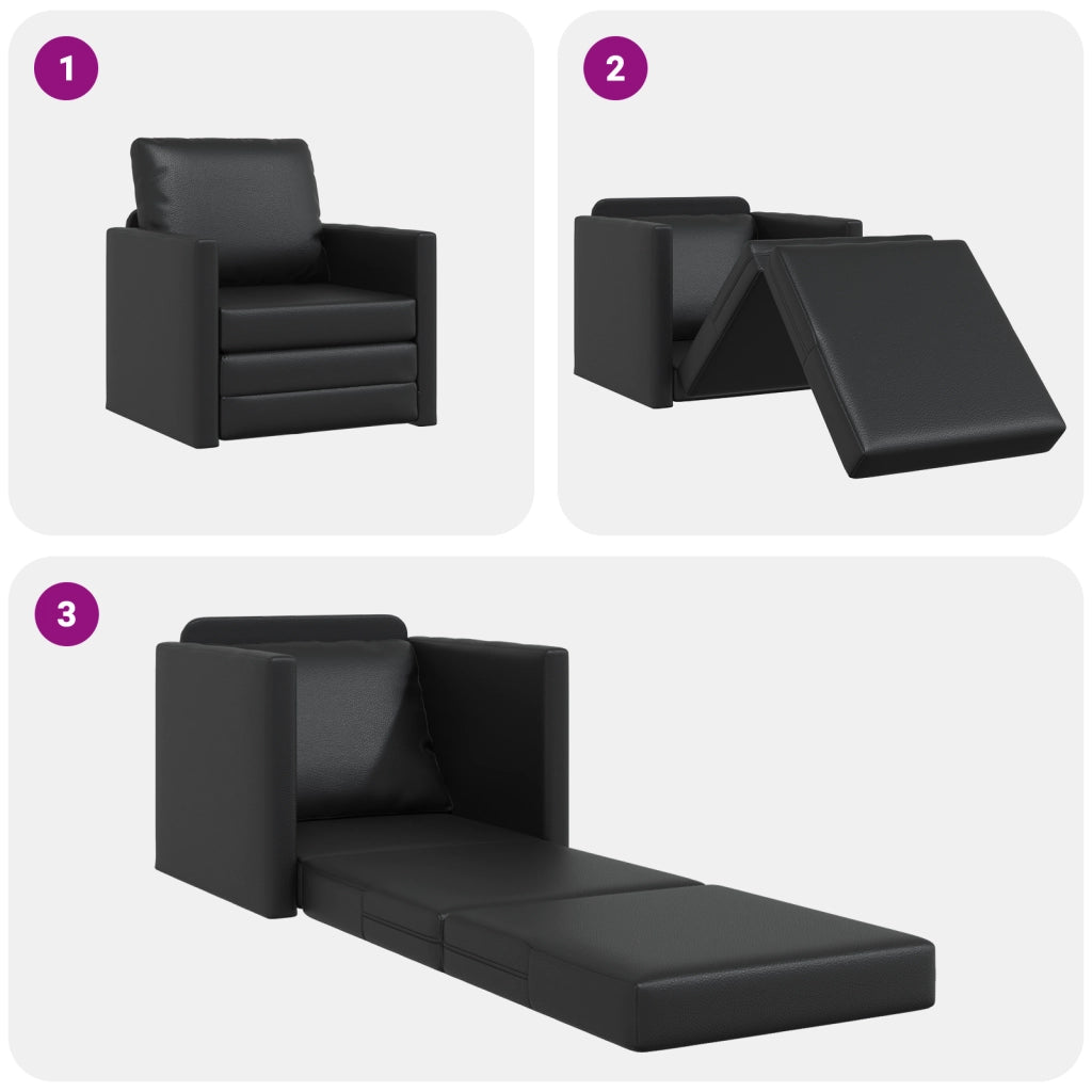 Divano Letto 2-in-1 Nera 74x77x81 cm Pelle Sintetica