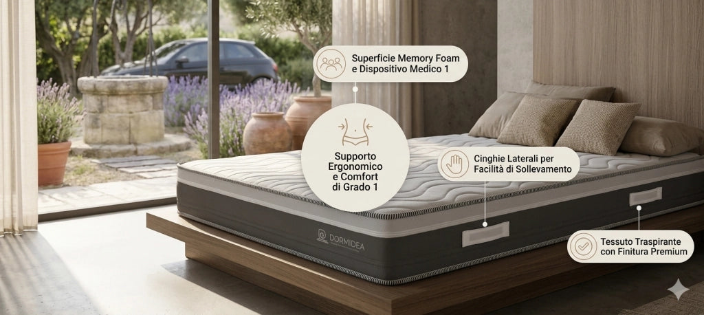 Materasso Memory Singolo 100x200 cm H26 Dispositivo Medico 1 Dormidea Comfort
