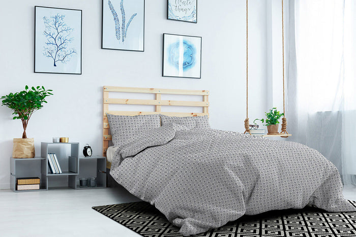 Copripiumino Matrimoniale con Federe Stampato in Puro Cotone Floyd Fumo