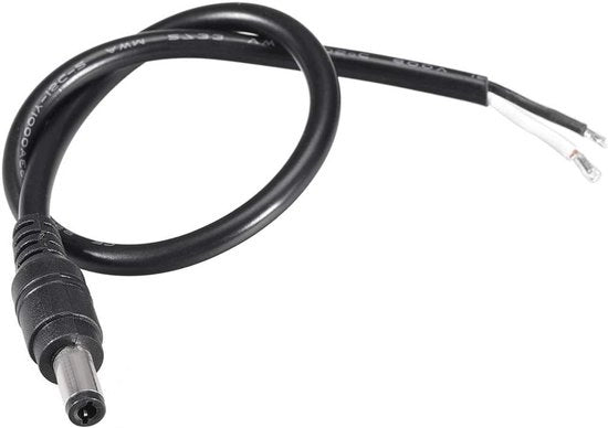 Pigtail DC con stekker 5,5 mm x 2,5 mm, 10A, 18AWG, 30 cm, pacchetto da 5 pezzi