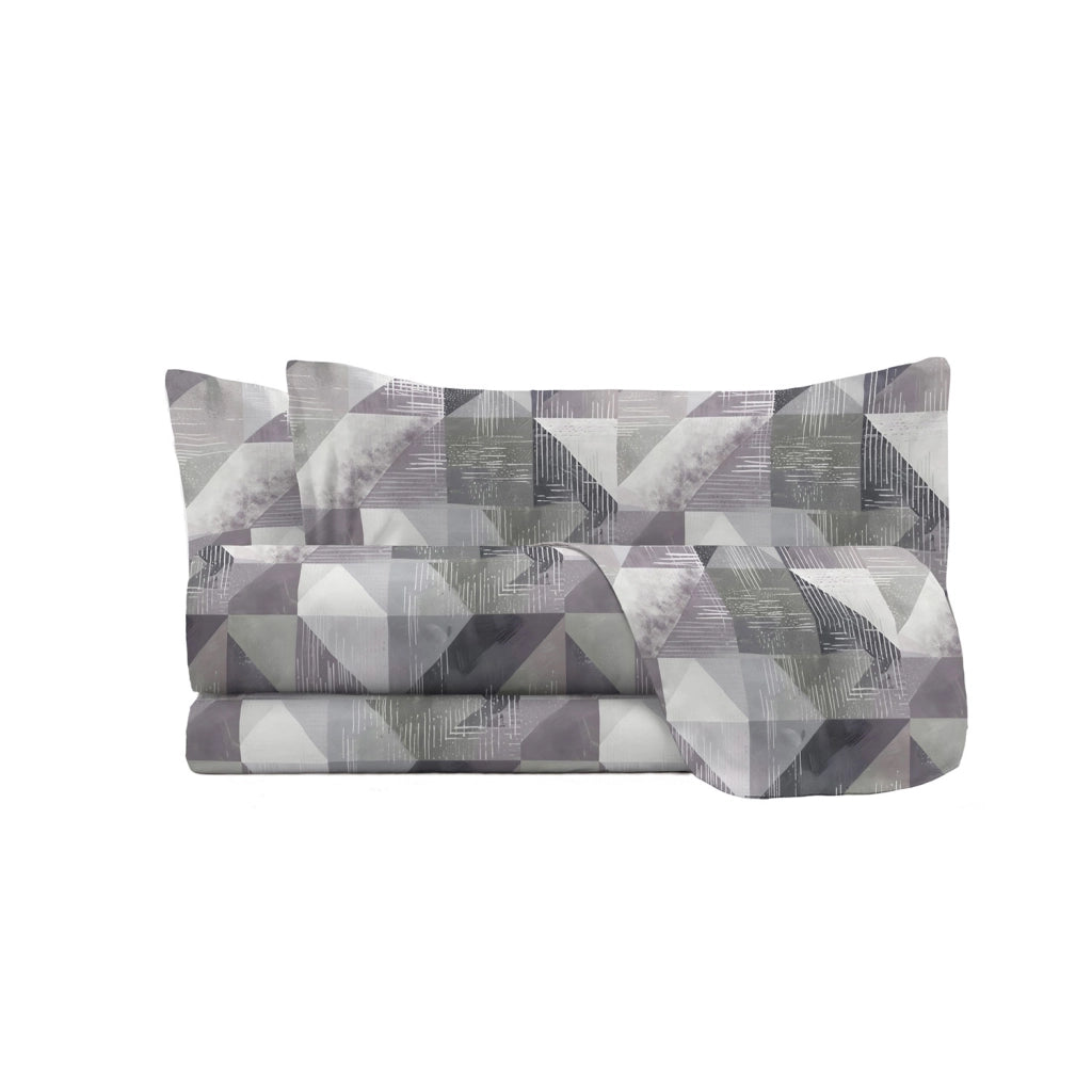 Set Lenzuola Singolo con Stampa Sopra Sotto e Federa Linea River Sepik Grey