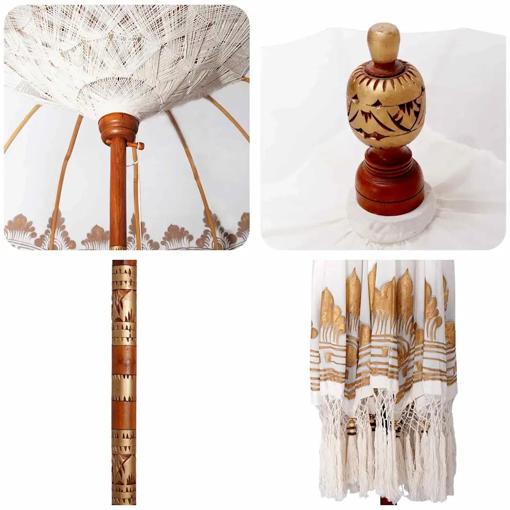 vidaXL Parasol Balinese 260 Crema 180-190 cm Cotone e legno massello