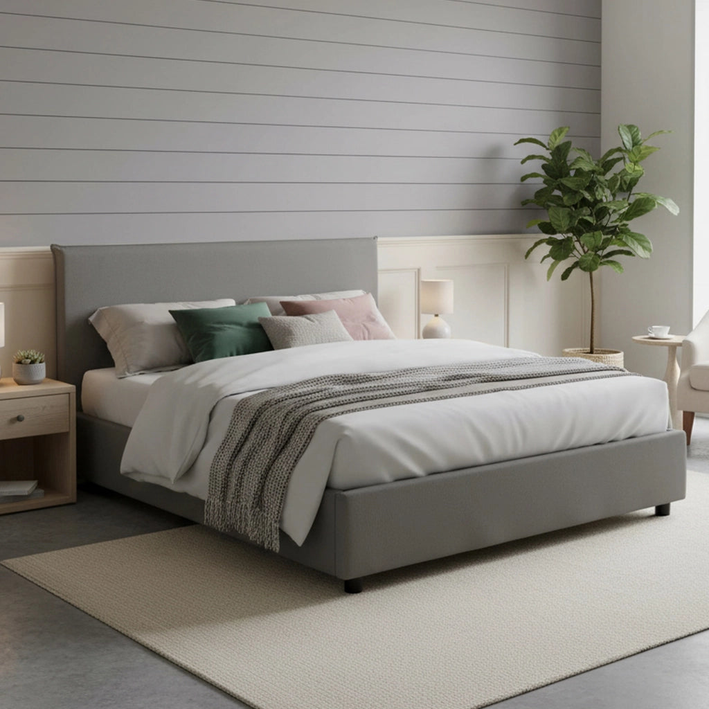 Letto matrimoniale Alvacus, Letto contenitore con rivestimento in tessuto, Made in Italy, Apertura frontale, adatto per materasso cm 140x200, Grigio