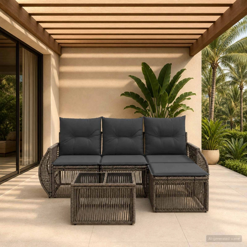 Set Divano da Giardino 5 pz Grigio e Grigio Scuro polyrattan 3435401