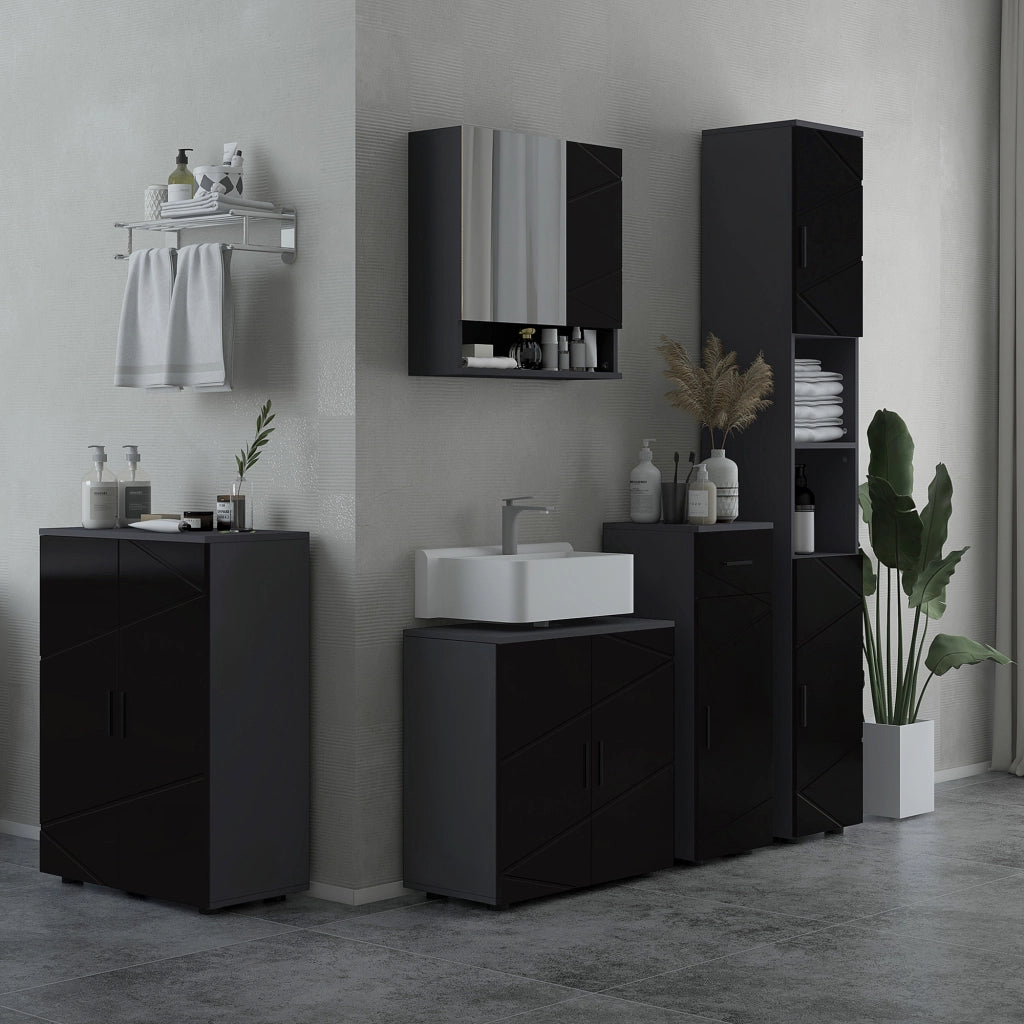 EasyComfort Mobile Sottolavabo Bagno in Legno con Armadietto 2 Ante, 60x30x60cm, Nero