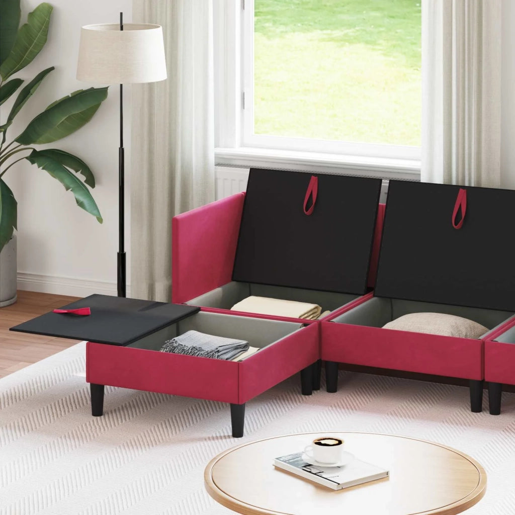 Set di mobili per il soggiorno 5 pcs Rosso Vino Velluto