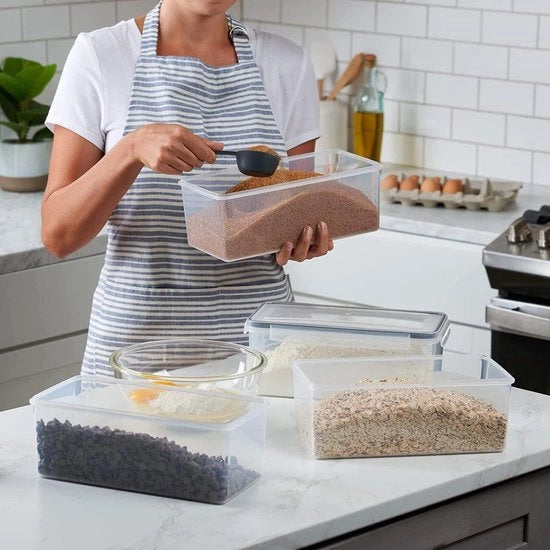 Set di contenitori di conservazione a chiusura ermetica da 3,2 litri, con etichette e 2 mestoli, organizzazione della cucina per spaghetti, farina, cornflakes, con 4 contenitori e 2 mestoli.