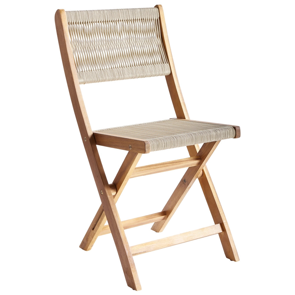 Set di 2 sedie da giardino pieghevoli in legno di acacia con schienale in corda beige stile classico tradizionale
