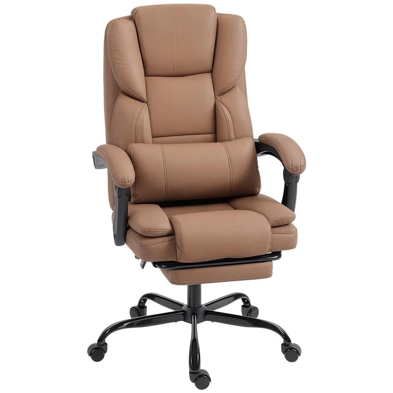 SEDIA DA UFFICIO RECLINABILE IN FINTA PELLE CON POGGIAPIEDI E ROTELLE, 65X67X111-119 CM, MARRONE