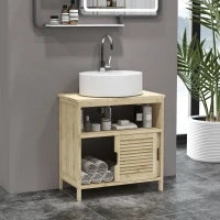 Mobile Sottolavabo in Bambù, Mobile per Bagno con 2 Porte, 60 x 30 x 60 cm, Legno Naturale