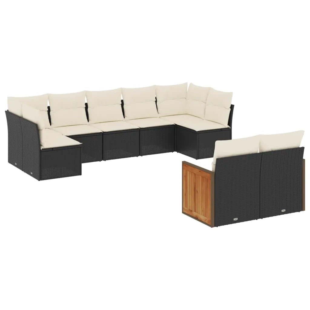 Set Divani da Giardino 9 pz con Cuscini Nero in Polyrattan 3227967