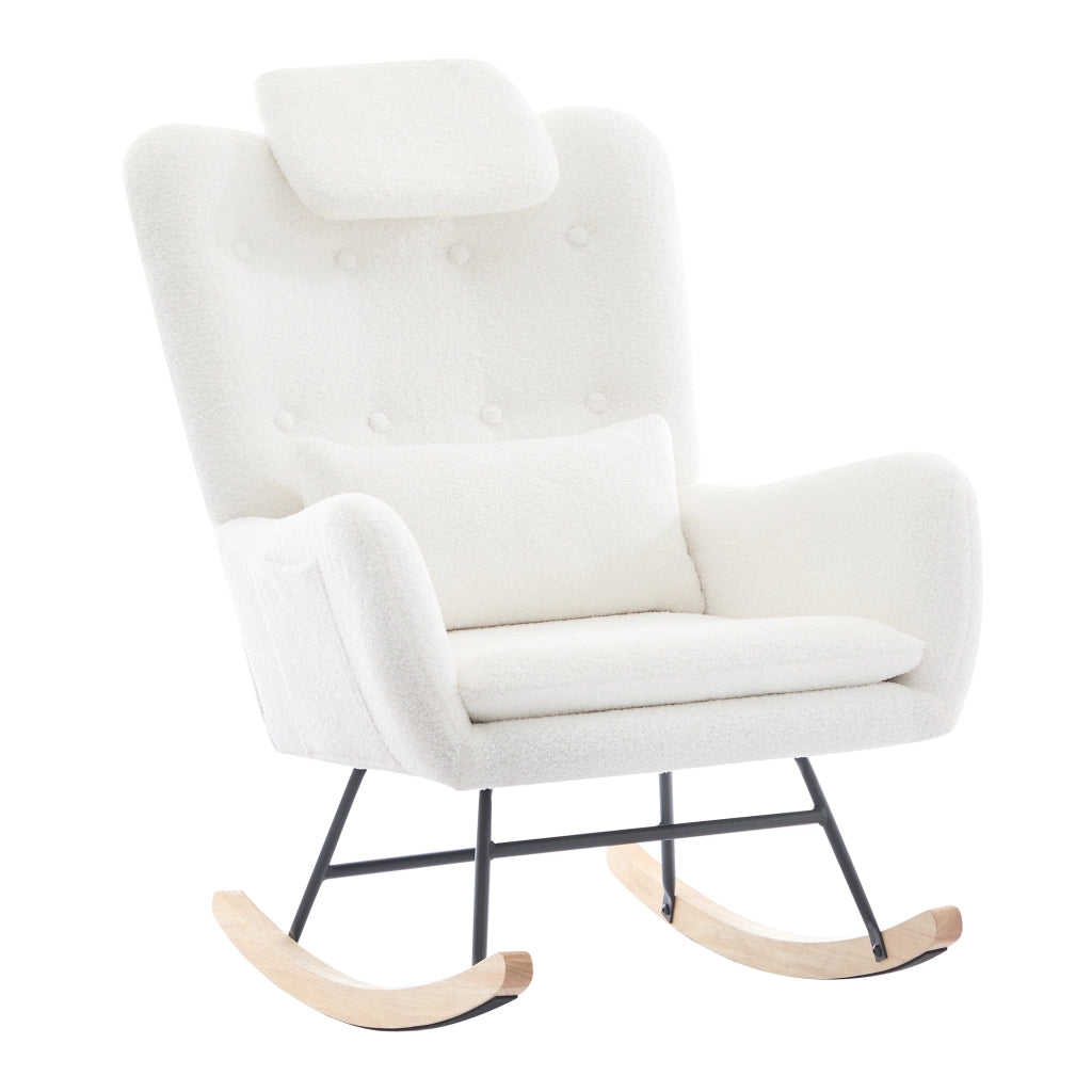Poltrona Dondolo Relax con Poggiapiedi ¨C MINIMAL ¨C Tessuto Teddy, Braccioli, Reclinabile