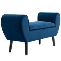 Panca Contenitore Imbottita per Interno in Tessuto Vellutato con Braccioli, 118x42x66cm - Blu