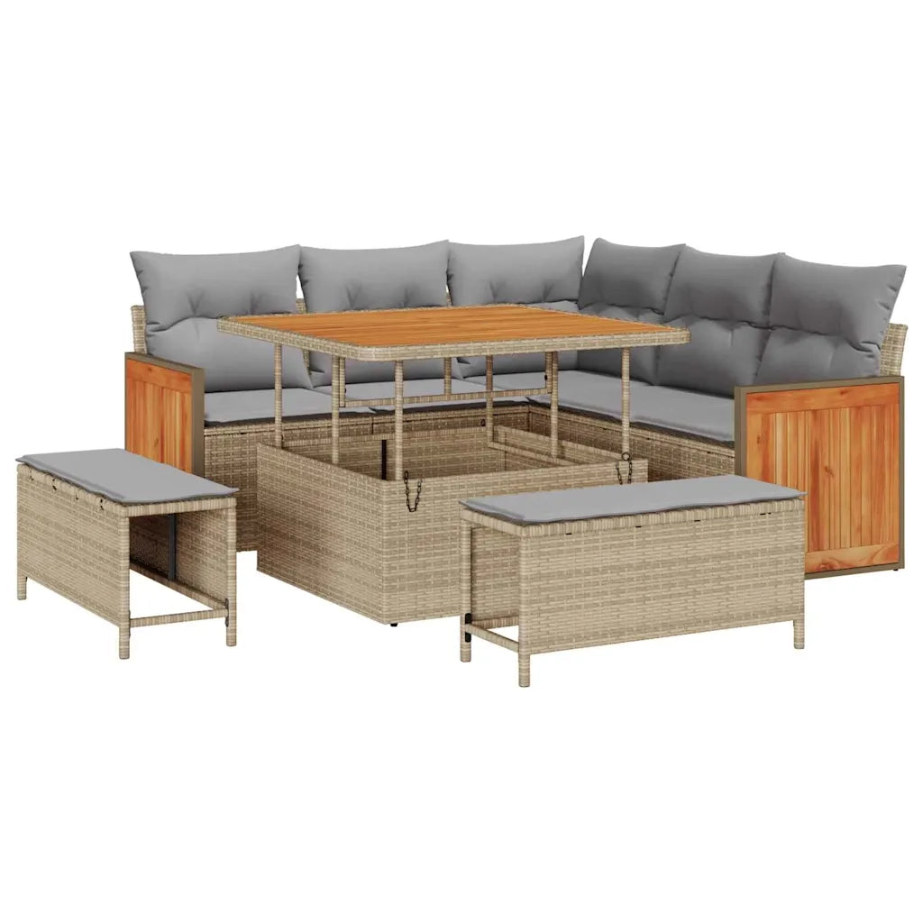 Set Divano da Giardino 9 pcs Beige e Grigio Chiaro polyrattan 3365247