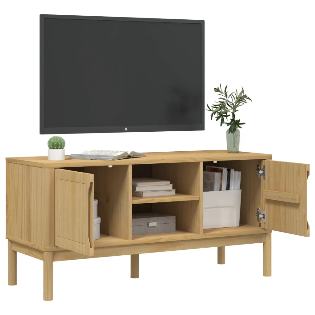 Mobile TV FLORO Marrone Cera 114x43x55 cm in Legno di Pino 374014