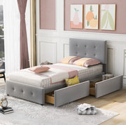 Letto imbottito 90 x 200 cm grigio con rete a doghe e cassetto