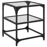 2 pz Tavolini da salotto | Tavolino da caff¨¨ | Tavolino da Soggiorno con Piano in Vetro Trasparente 40x40x45cm Acciaio
