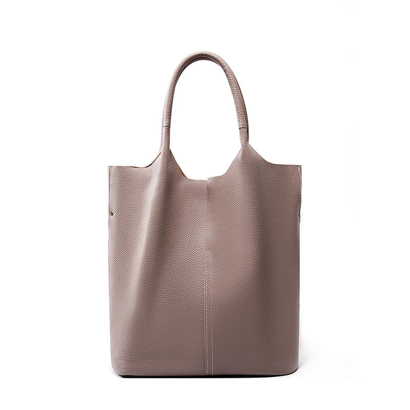 Borsa tote da donna capiente in vera pelle morbida, grigia