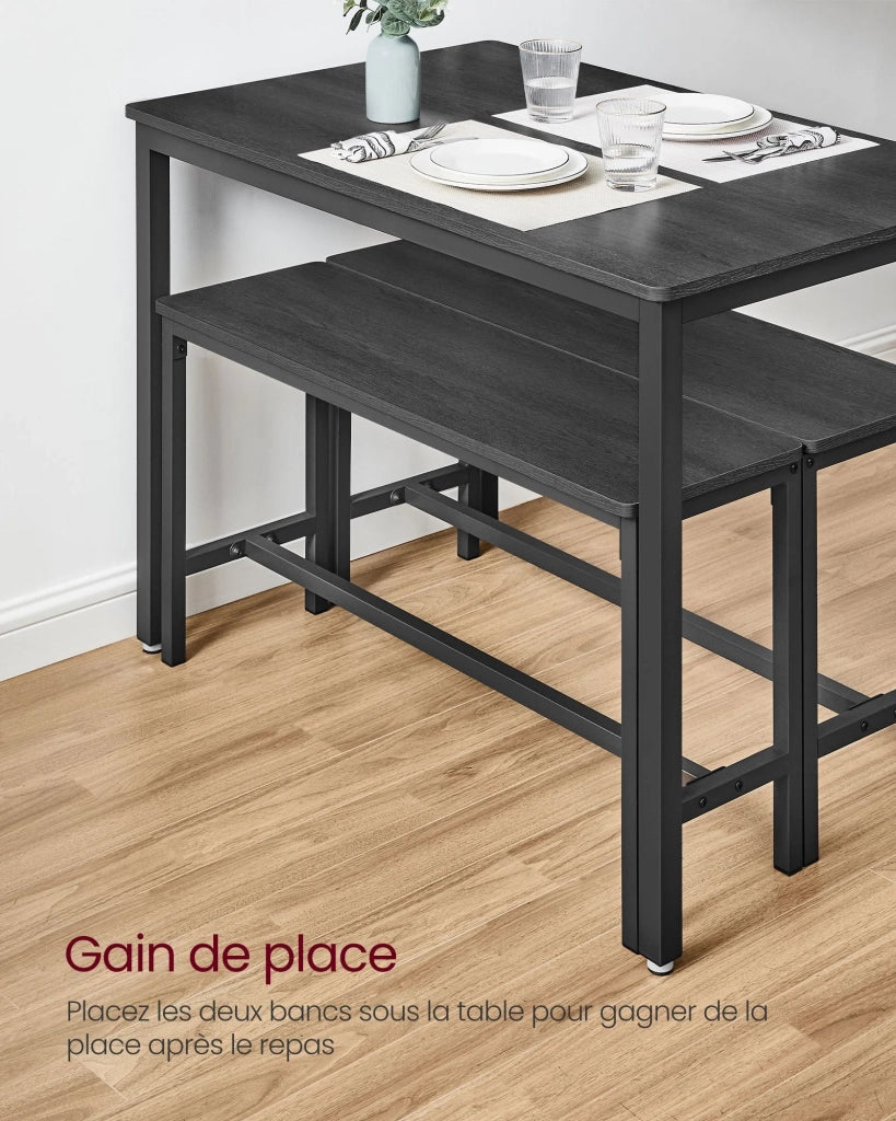 Set tavolo da pranzo e panca tavolo 110 x 70 x 75 cm 2 panche 97 x 30 x 50 cm struttura in acciaio per cucina sala da pranzo soggiorno nero 12_0005429