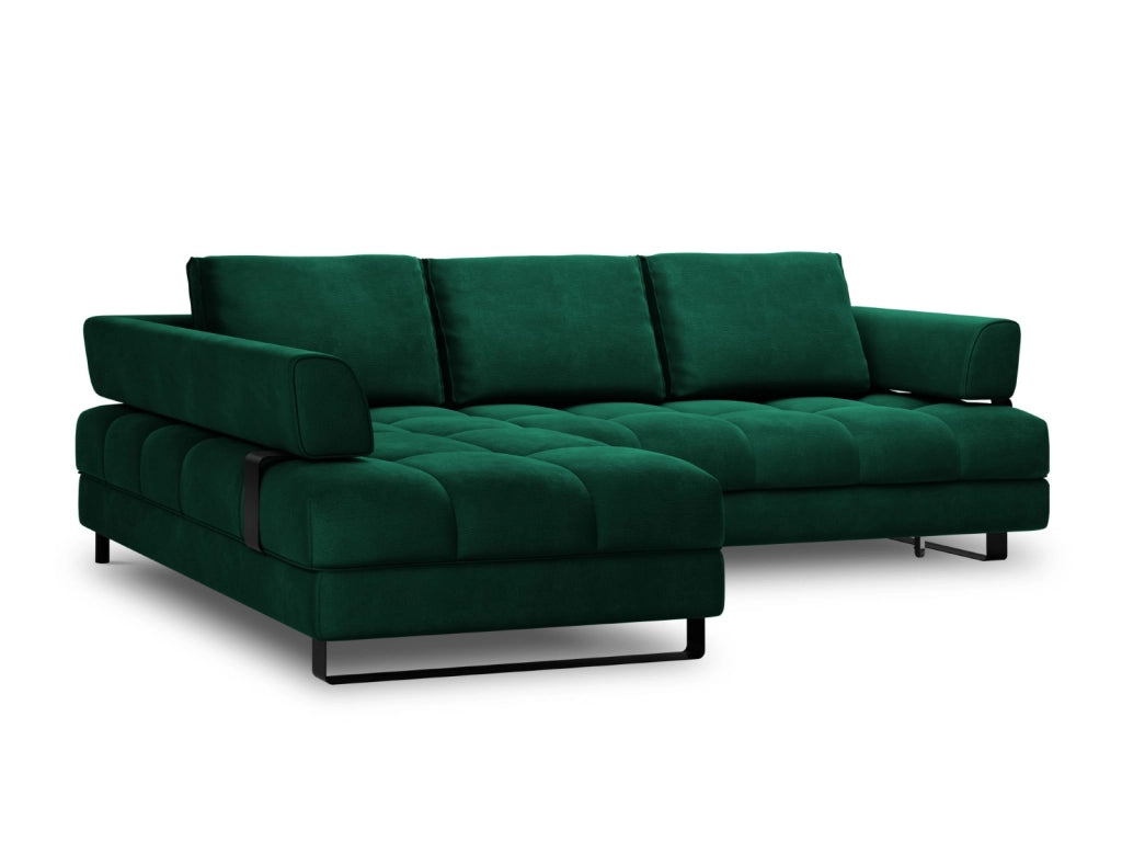 Cosmopolitan Design - Divano convertibile angolare sinistro con box "Clinton" 5 posti in velluto verde bottiglia 