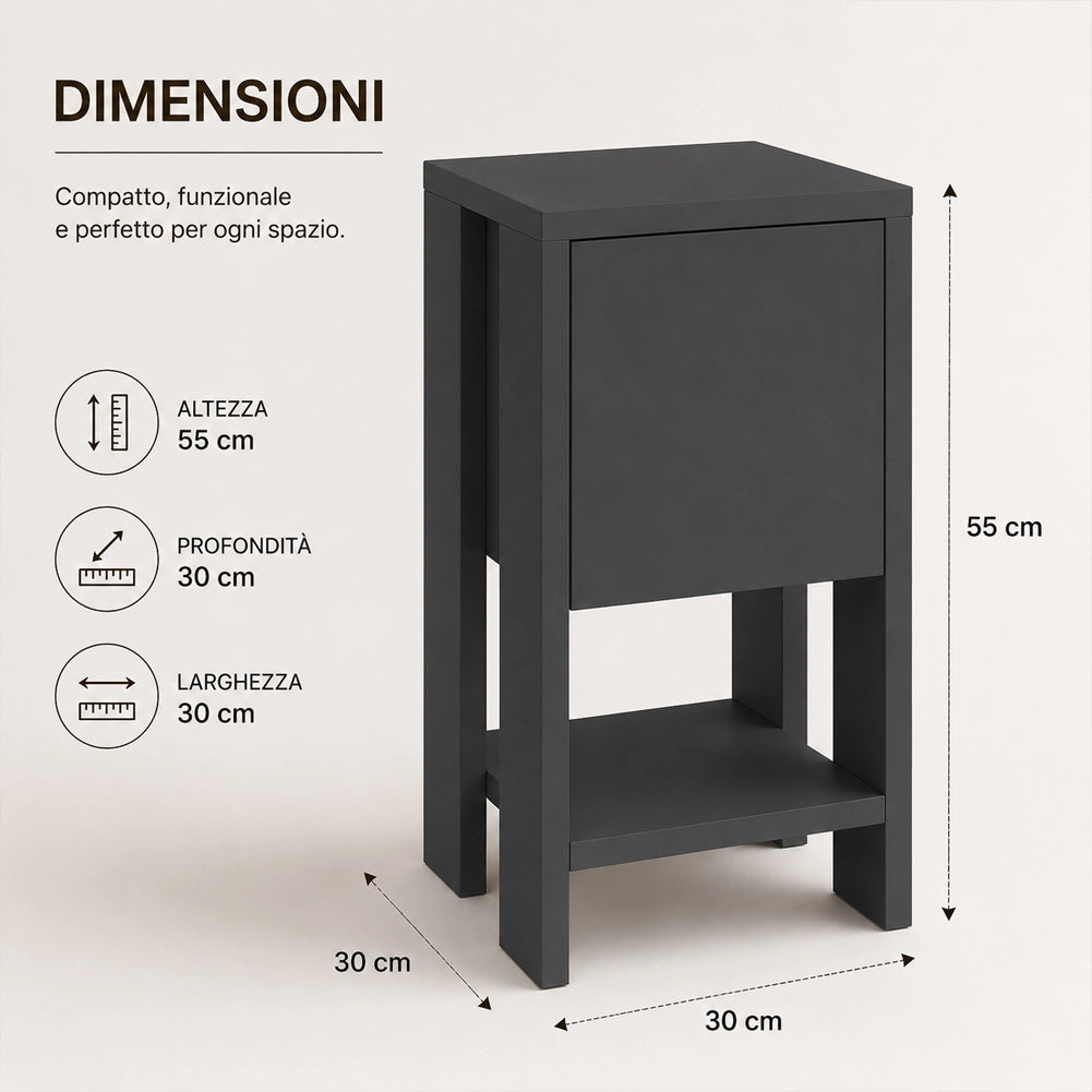 Comodino Mobiletto 2 Ripiani con Anta Ribalta Tavolino Design Moderno Antracite
