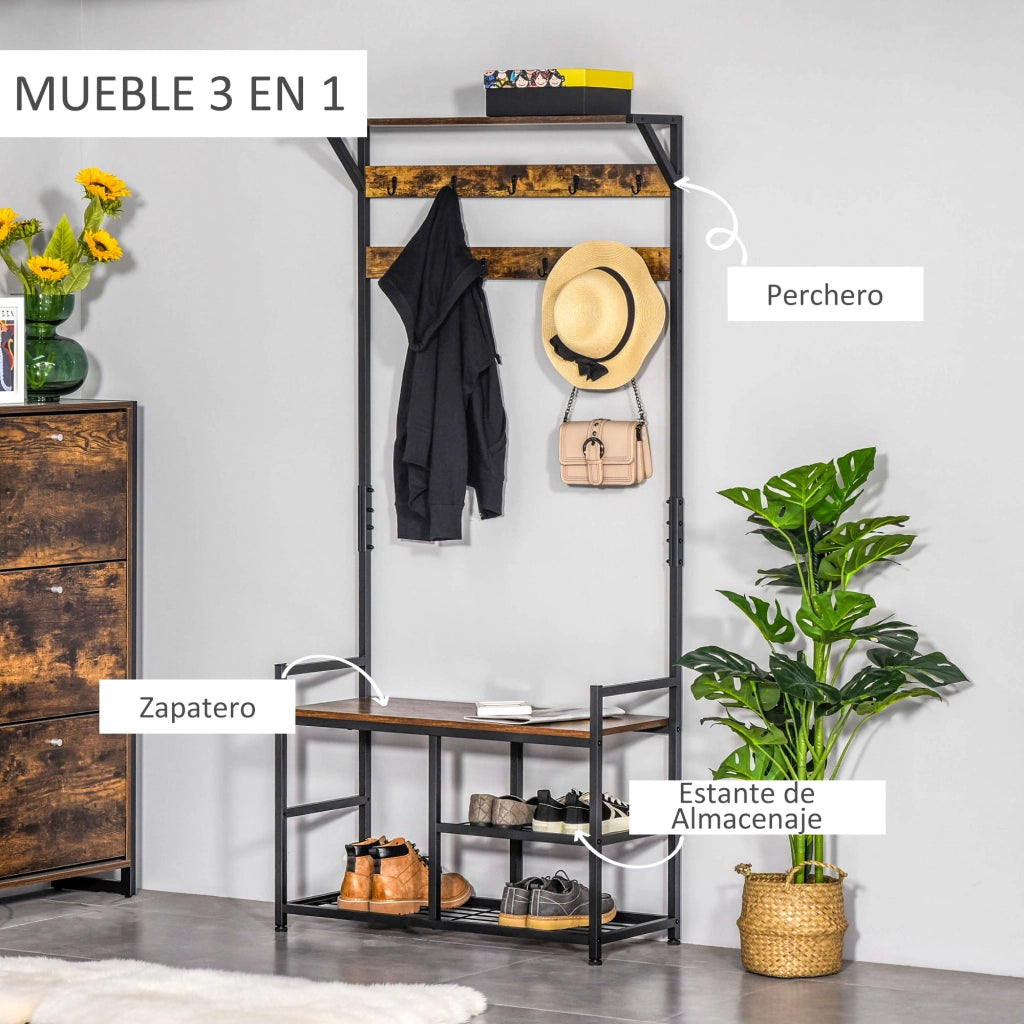 Appendiabiti con scaffali e ganci ¨C zephmum ¨C 84x34,5x180 cm colore nero marrone stile industriale