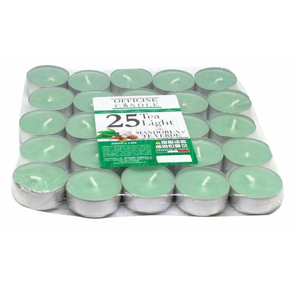 Trade Shop - Set 25 Pz Candele Verdi Profumate Fragranza Mandorla E Te Verde Tealight Lumini -